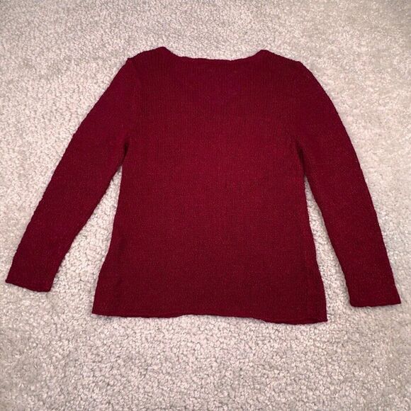 Eileen Fisher Italian Yarn Linen Blend V-Neck Sweater Cranberry Red - Picture 2 of 6